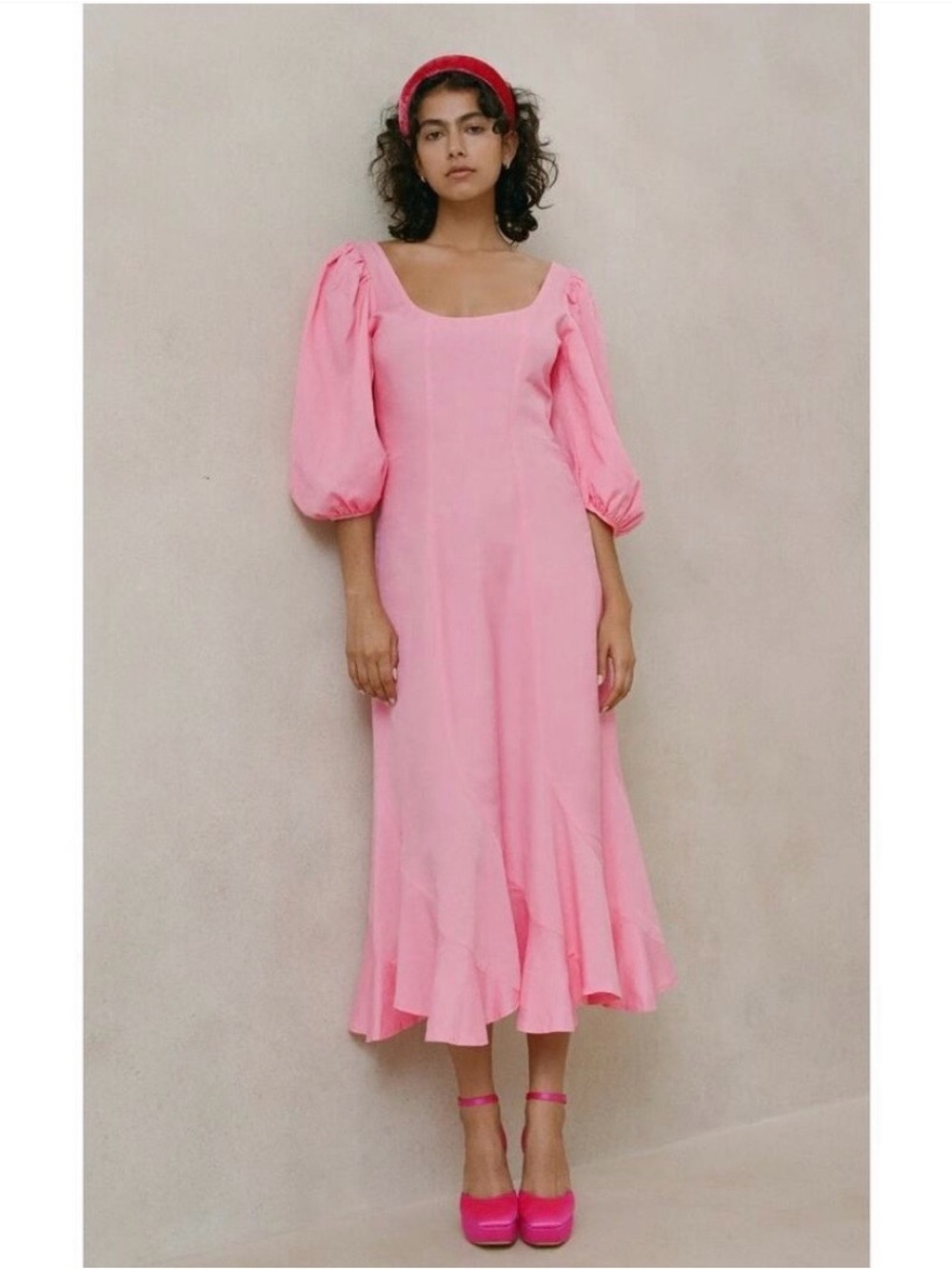 Loeffler Randall Carmina Bubblegum
Pink Curve Puff Sleeve Midi Maxi
Dress Size 4